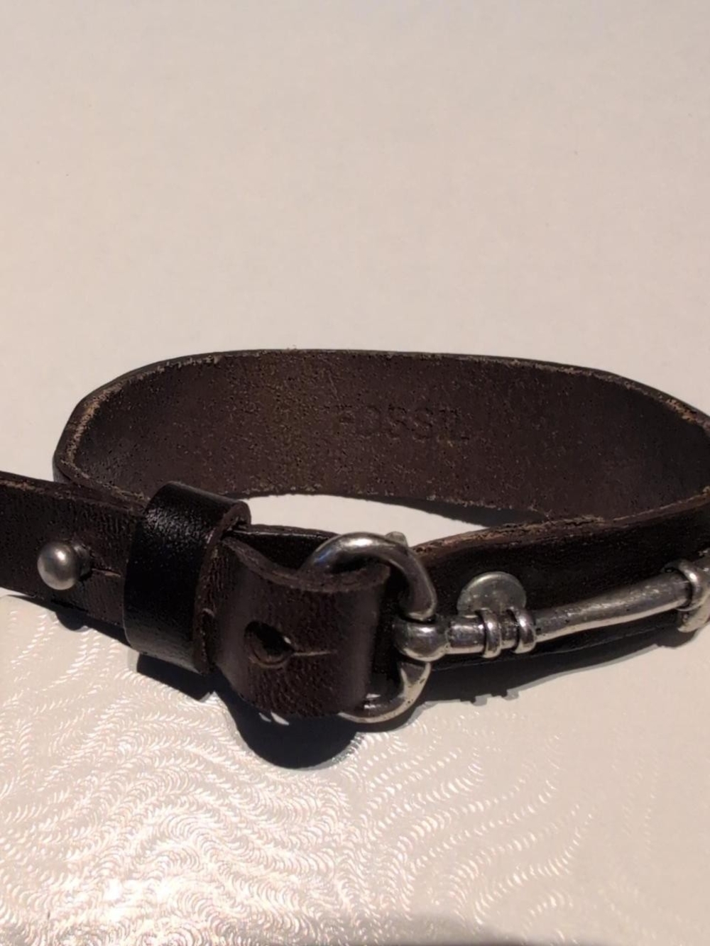 Fossil Brown leather bracelet with silver hardware #leather